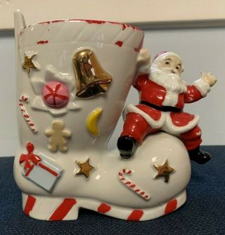 Vintage Ceramic Christmas Santa On Boot Vase Planter Figurine Japan Royal Sealy