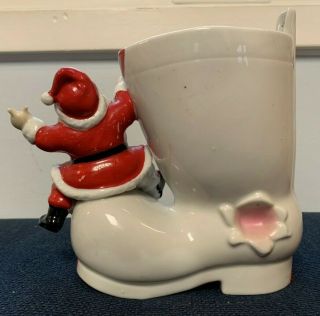 Vintage Ceramic Christmas Santa on Boot Vase Planter Figurine Japan Royal Sealy 3