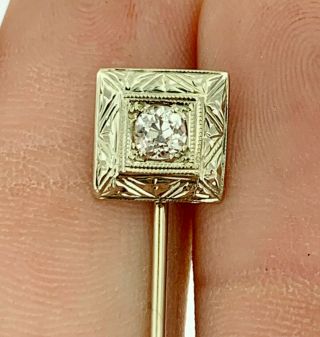 Antique Edwardian Old Mine Cut Diamond 0.  25 Ct.  Stick Pin 14k Solid White Gold