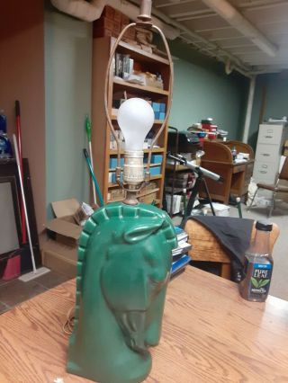 Vintage Mid Century Modern Green Horse Head Ceramic Light /lamp