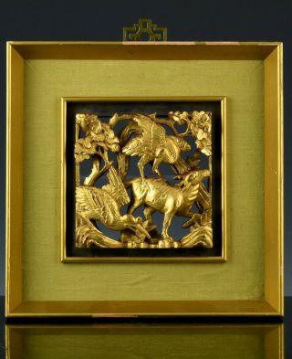 Fine Antique Chinese Gold Lacquered Deer & Cranes Wall Panel Qing Dynasty 2