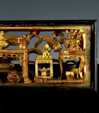 FINE ANTIQUE CHINESE GOLD LACQUERED PRECIOUS OBJECTS WALL PANEL QING DYNASTY 1 4