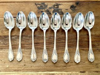 Christofle France Marly Silverplate Spoons Set Of 8 Oval Soup Spoon 8.  0”