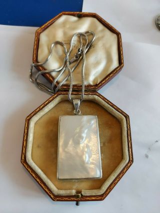 Vintage Large Sterling Silver Mother Of Pearl Pendant Necklace By Jg 925