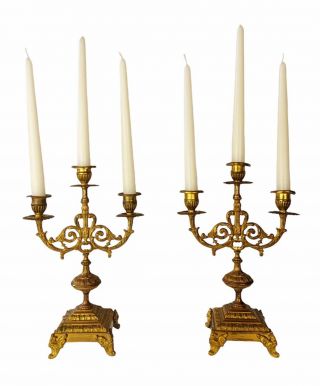 Antique French Empire Ormolu Candlesticks Candelabra Gilt 19th Century