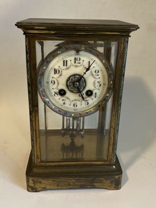 Antique French Marti Et Cie Paris Bronze Enamel Champleve Cloisonne Mantle Clock