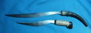 2 Vintage Oriental Short Sword Fighting Knives Horn / Wood Handle