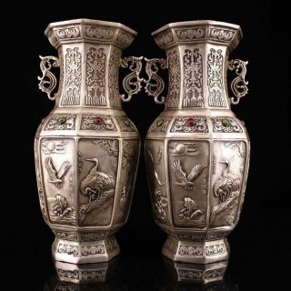 Two Old Chinese Tibetan Silver Vase Xuande Marked H9.  06”