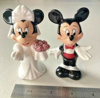 Vintage Disney Mickey And Minnie Bride & Groom Porcelain Salt And Pepper Shakers