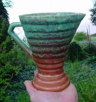 Vintage Australian Diana Pottery Jug Pitcher - Green & Brown Drip Glaze - Art Deco