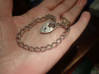 Vintage Sterling Silver Bracelet - Hallmarked Heart - Shaped Lock,  Safety Chain