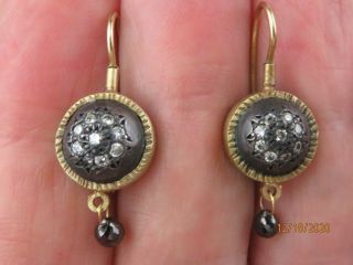 Antique Victorian 18k Yellow Gold & Sterling Silver Rose Cut Diamonds Earrings