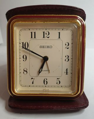 Vintage Seiko Electric Travel Alarm Clock In Leather Case