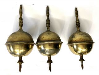 Set Of 3 Antique Brass Longcase / Grandfather Clock Finials