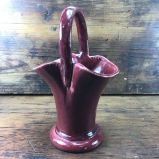 Vintage Australian Made Diana Pottery Maroon Glaze Basket Vase Pattern B9