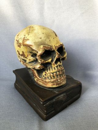 1922 Single Antique Bronze - Clad Skull And Grimoire Bookend By Armor Bronze