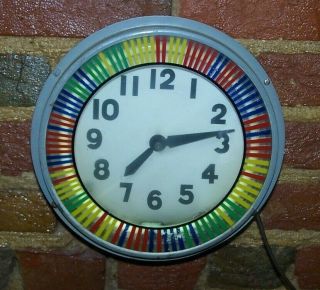 Vintage Old Antique Neon Spinner Clock Small Wall Model Mid Century 40 