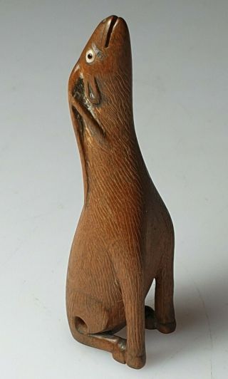 A Fine 19th Century Meiji Period Wood Netsuke Of A Seated Stag.