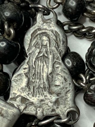 † SCARCE ANTIQUE FRENCH NUN ' S POCKET15 DECADE CARVED WOOD BOVINE ROSARY 50 
