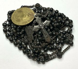 † SCARCE ANTIQUE FRENCH NUN ' S POCKET15 DECADE CARVED WOOD BOVINE ROSARY 50 