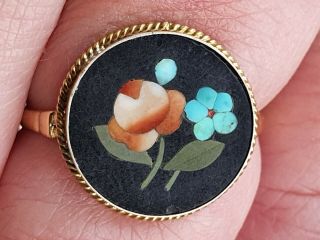 Antique,  Victorian Pietra Dura 18 Ct Yellow Gold Ring,  Us 8.  5,  Uk R,  Boxed