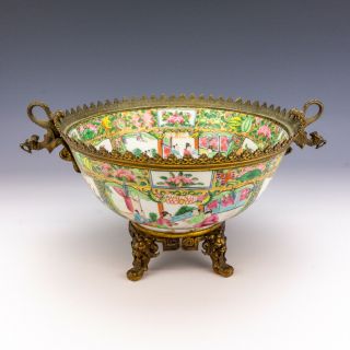 Antique Chinese Porcelain - Cantonese Figure Decorated Bowl - With Ormolu Mounts