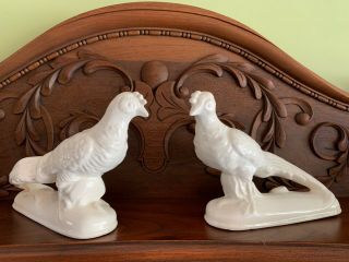 Vtg White Ceramic Pheasant Figurines,  Made In Japan,  Great Fall Decor