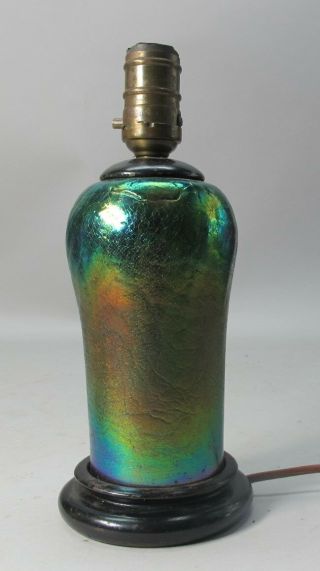 Fine Heavily Iridized Loetz Bohemian Art Glass Vase As Lamp C.  1910 Antique