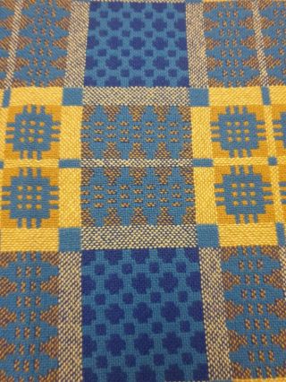 Vintage Welsh Blanket Wool Tapestry Double Bed Size Blue and yellow VG 3
