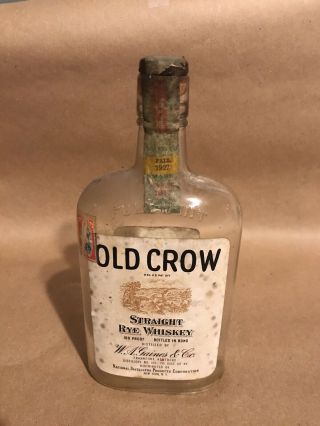 Vintage Old Crow Kentucky Bourbon Straight Rye Whiskey Pint Bottled 1927 Glass