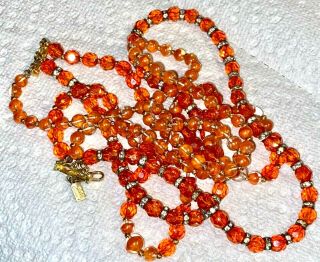 Vintage Signed Hattie Carnegie Multi Strand Glass Bead Necklace W/ Tag 19 " Long