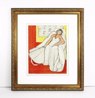 Matisse 1948 Antique Print " Woman In A White Dress Lounging " Framed Signed