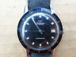 Waltham 17 Jewels Divers Watch Ms68 Rotating Bezel Complete W/ Band