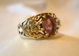 Vintage 9ct Gold Diamond & Amethyst Heart Ring 1943 Size Uk L 3.  4 Grams 9.  375
