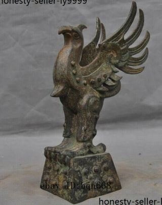 Ancient Old China Chinese dynasty bronze Ware phoenix bird animal statue 4