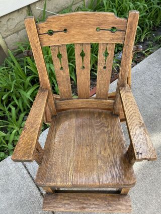 Unusual Arts & Crafts Mission Oak Antique Vintage Wooden Baby Feeding High Chair 4