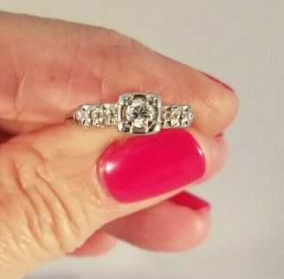 14k White Gold Vintage Engagement Ring By Lloyds Diamonds Sizing