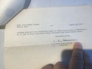 Vintage J Edgar Hoover FBI Signed Letter - WW2 Era 4/16/43 - Job Offer 3