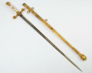 Antique Knights Templar Masonic Ceremonial Sword & Sheath Named Engraved