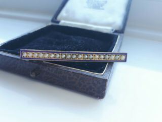 Vintage Bar Brooch Pin Seed Pearls Blue Enamel Signed F&b Foster And Bailey