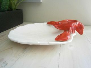 Vintage Retro 50s Ceramic Figural Lobster Serving Shell Plate Platter Tray Japan