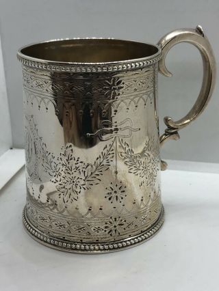 Victorian Silver Engraved Christening Mug London 1872 William Hunter 160 Grams