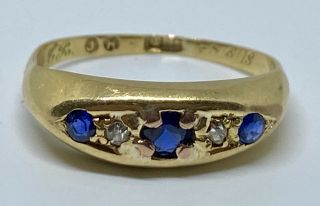 Antique Sapphire And Diamond 18k Yellow Gold Ring Uk Size K
