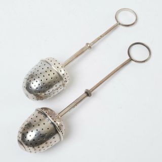 2 Antique Sterling Silver Tea Infuser Strainer Ball Spoons London Ab&s Barrett