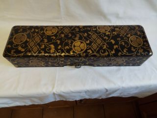 Large Antique Japanese Makie Gold Lacquer Scroll Document Box.