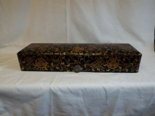 Large antique Japanese Makie gold lacquer scroll document box. 2