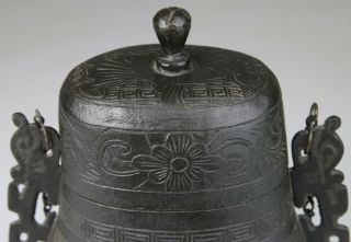 ANTIQUE CHINESE BRONZE CENSER VASE COVER INCENSE CARVED - MING QING 17TH 18TH 4