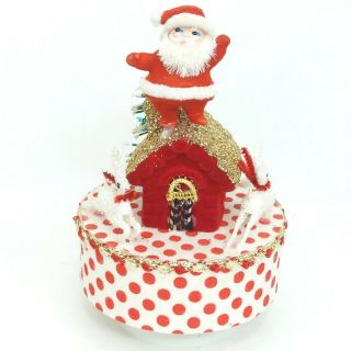 Sankyo Christmas Music Box Wind Up Ornament Santa Claus Figure Vintage