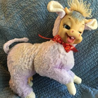 Vintage Rubber Face Rushton Purple Daisy Cow Larger Size With Rubber Udders