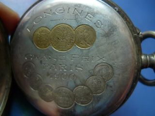 Antique Longines Grand Prix Paris 1900 Silver Pocket Watch Ef Co Hallmark Lion